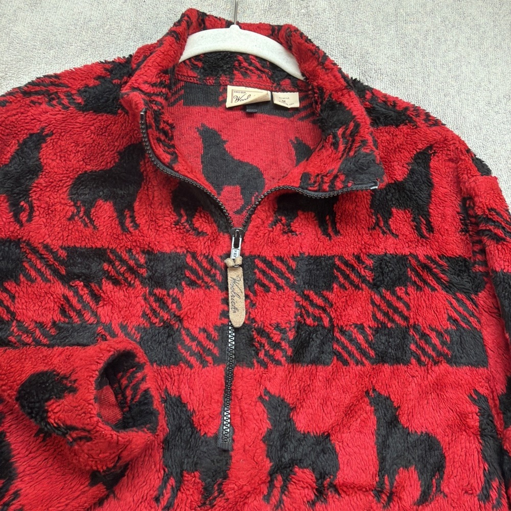 Woolrich Women's Fleece Pullover Moose Buffalo Plaid Lodge 1/4 Zip Medium